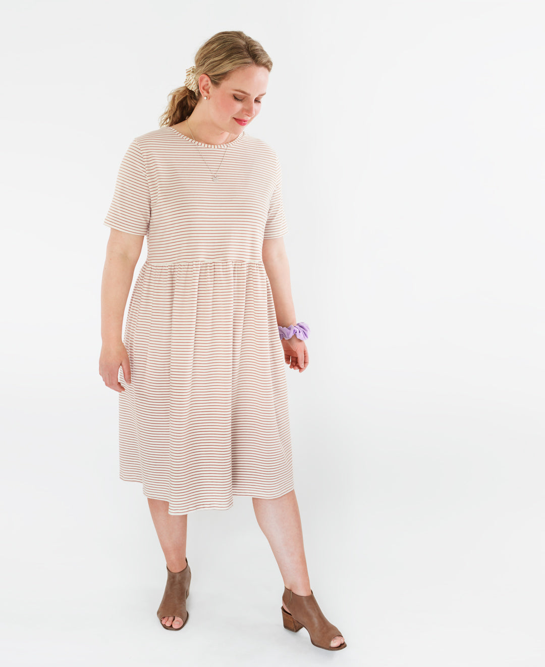 Robe Amande rayée en coton biologique faite au Québec