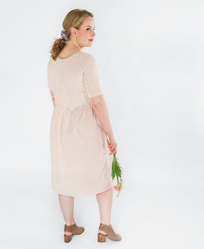 Robe Amande rayée en coton biologique faite au Québec