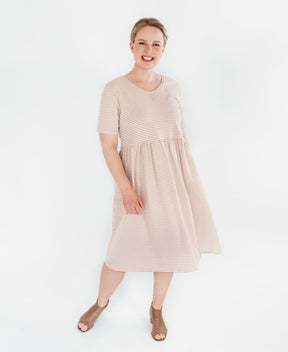 Robe Amande rayée en coton biologique faite au Québec