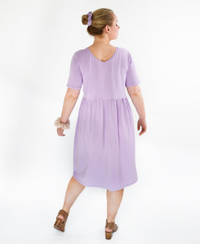 Robe lilas en coton biologique faite au Québec