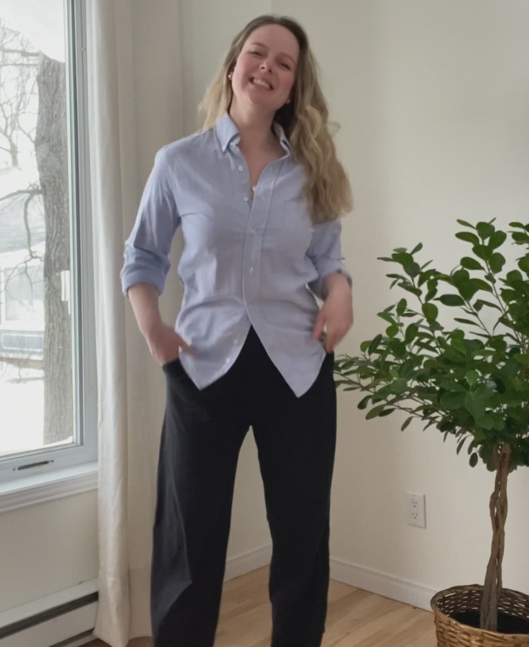 Chemise boyfriend décontractée en coton biologique Oxford bleu